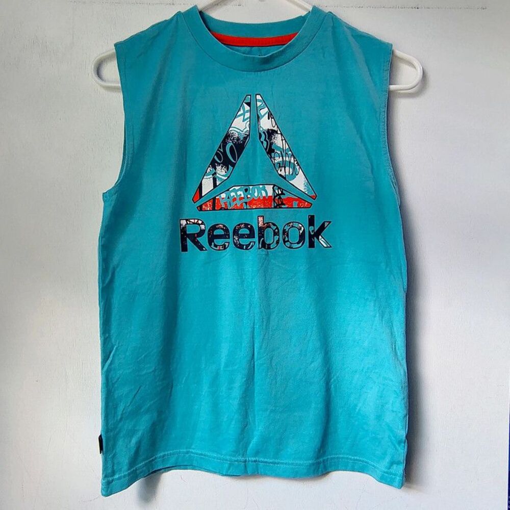 Reebok Boy's Sleeveless Tank Top Blue Graphic Logo Size L 10/12